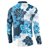 Blue Hibiscus Plumeria Floral Button Sweatshirt - Polynesian Pride
