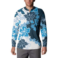 Blue Hibiscus Plumeria Floral Button Sweatshirt - Polynesian Pride