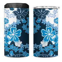 Blue Hibiscus Plumeria Floral 4 in 1 Can Cooler Tumbler - Polynesian Pride