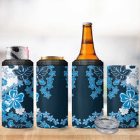 Blue Hibiscus Plumeria Floral 4 in 1 Can Cooler Tumbler - Polynesian Pride