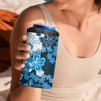Blue Hibiscus Plumeria Floral 4 in 1 Can Cooler Tumbler - Polynesian Pride