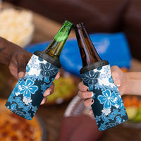 Blue Hibiscus Plumeria Floral 4 in 1 Can Cooler Tumbler - Polynesian Pride