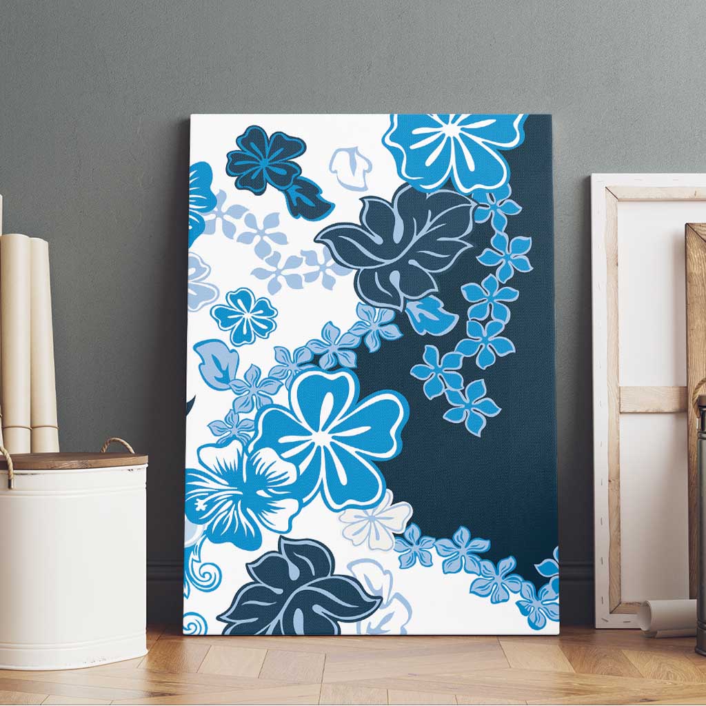 Blue Hibiscus Plumeria Floral Canvas Wall Art - Polynesian Pride
