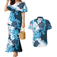 Blue Hibiscus Plumeria Floral Couples Matching Mermaid Dress and Hawaiian Shirt LT01 Blue - Polynesian Pride