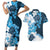 Blue Hibiscus Plumeria Floral Couples Matching Short Sleeve Bodycon Dress and Hawaiian Shirt - Polynesian Pride
