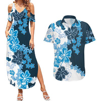 Blue Hibiscus Plumeria Floral Couples Matching Summer Maxi Dress and Hawaiian Shirt LT01 Blue - Polynesian Pride