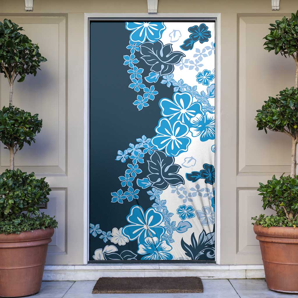 Blue Hibiscus Plumeria Floral Door Cover - Polynesian Pride