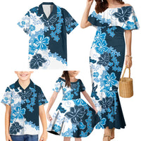 Blue Hibiscus Plumeria Floral Family Matching Mermaid Dress and Hawaiian Shirt LT01 - Polynesian Pride