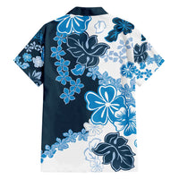 Blue Hibiscus Plumeria Floral Family Matching Off Shoulder Short Dress and Hawaiian Shirt - Polynesian Pride