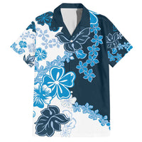 Blue Hibiscus Plumeria Floral Family Matching Puletasi and Hawaiian Shirt LT01 Dad's Shirt - Short Sleeve Blue - Polynesian Pride