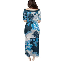 Blue Hibiscus Plumeria Floral Family Matching Puletasi and Hawaiian Shirt LT01 - Polynesian Pride