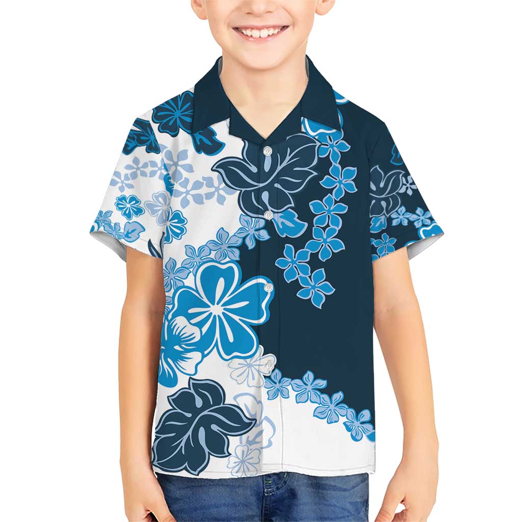 Blue Hibiscus Plumeria Floral Family Matching Short Sleeve Bodycon Dress and Hawaiian Shirt LT01 Son's Shirt Blue - Polynesian Pride