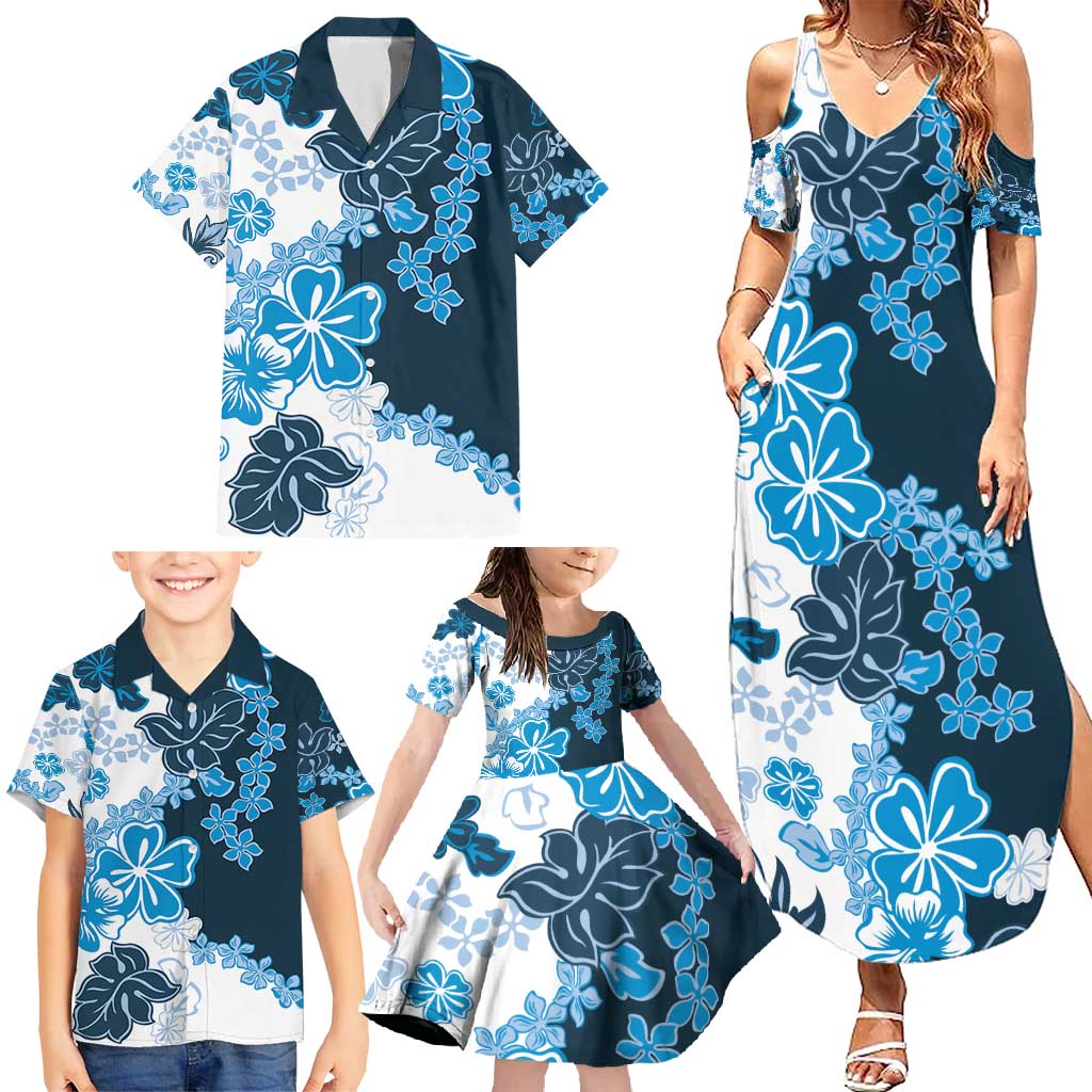 Blue Hibiscus Plumeria Floral Family Matching Summer Maxi Dress and Hawaiian Shirt LT01 - Polynesian Pride