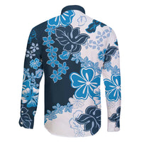 Blue Hibiscus Plumeria Floral Family Matching Tank Maxi Dress and Hawaiian Shirt - Polynesian Pride