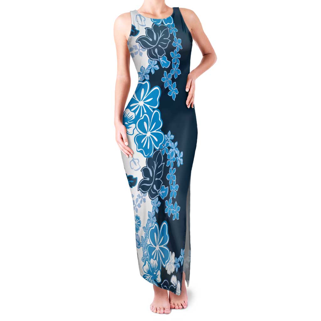 Blue Hibiscus Plumeria Floral Family Matching Tank Maxi Dress and Hawaiian Shirt - Polynesian Pride