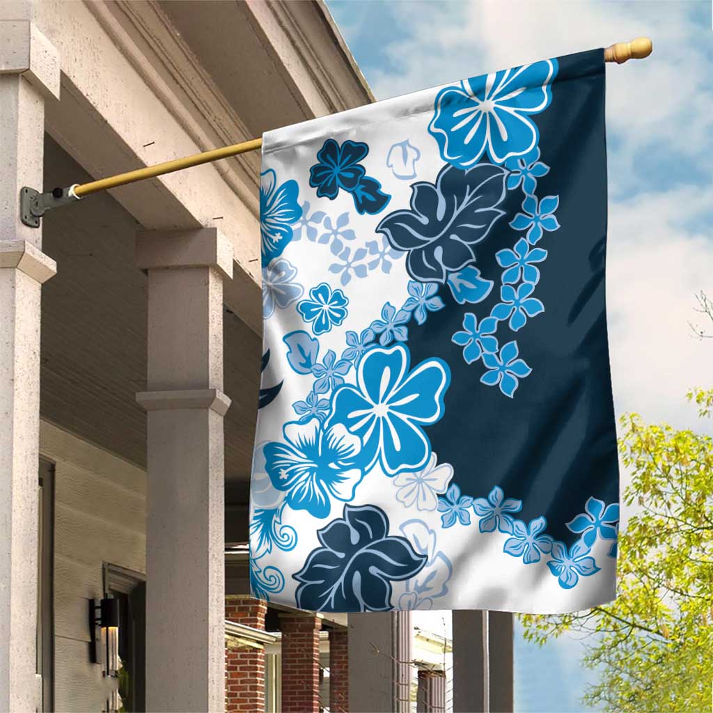 Blue Hibiscus Plumeria Floral Garden Flag - Polynesian Pride