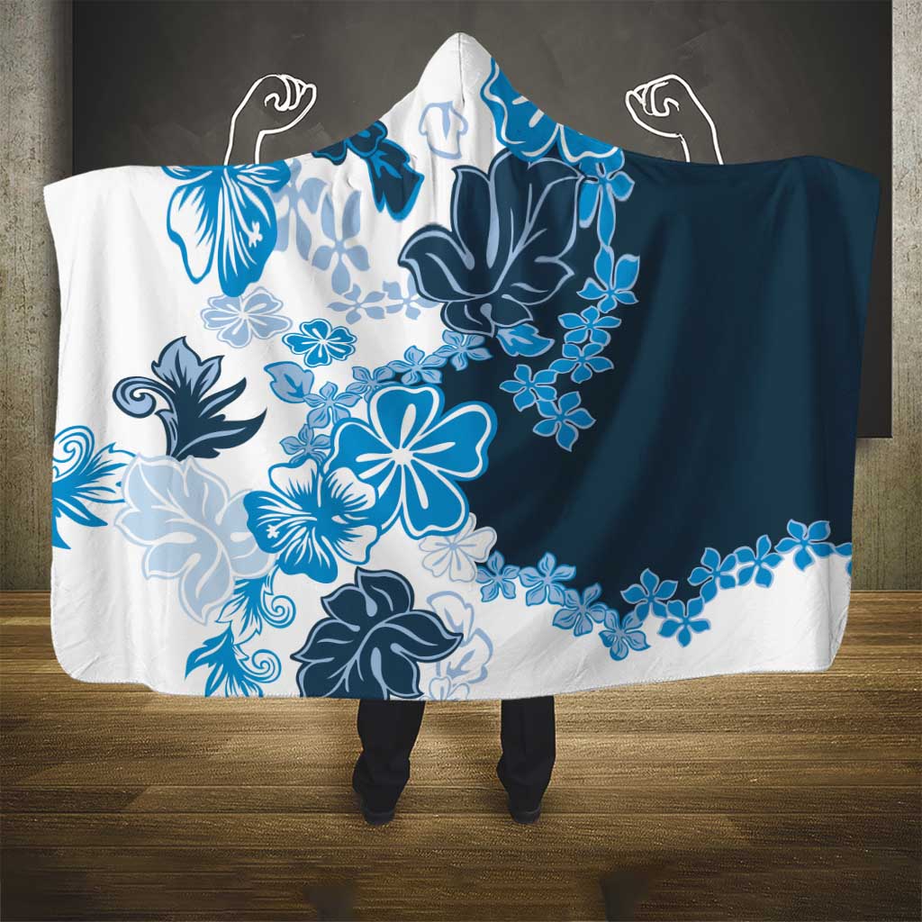 Blue Hibiscus Plumeria Floral Hooded Blanket - Polynesian Pride