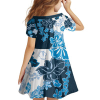 Blue Hibiscus Plumeria Floral Kid Short Sleeve Dress - Polynesian Pride
