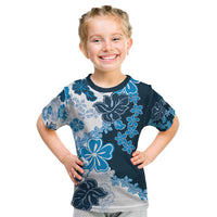 Blue Hibiscus Plumeria Floral Kid T Shirt - Polynesian Pride