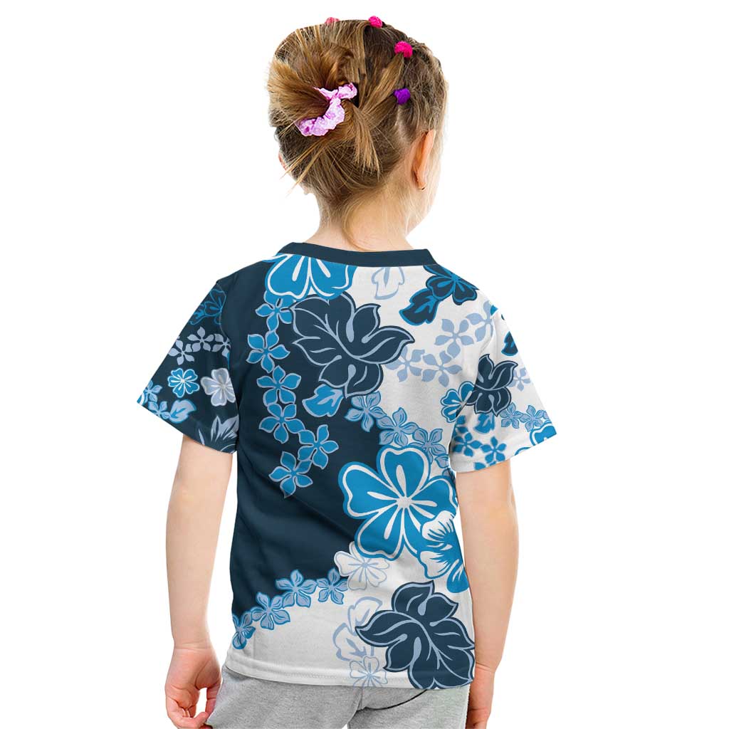 Blue Hibiscus Plumeria Floral Kid T Shirt - Polynesian Pride