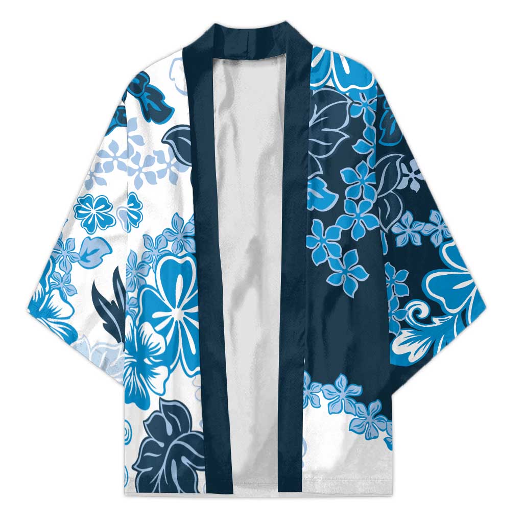 Blue Hibiscus Plumeria Floral Kimono LT01 Unisex Blue - Polynesian Pride