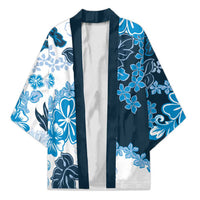 Blue Hibiscus Plumeria Floral Kimono LT01 Unisex Blue - Polynesian Pride