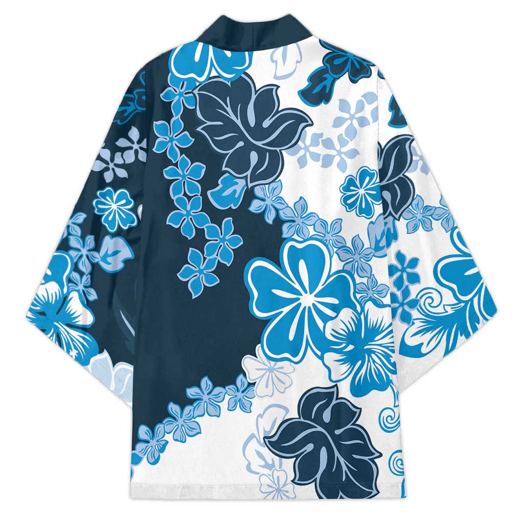 Blue Hibiscus Plumeria Floral Kimono LT01 - Polynesian Pride