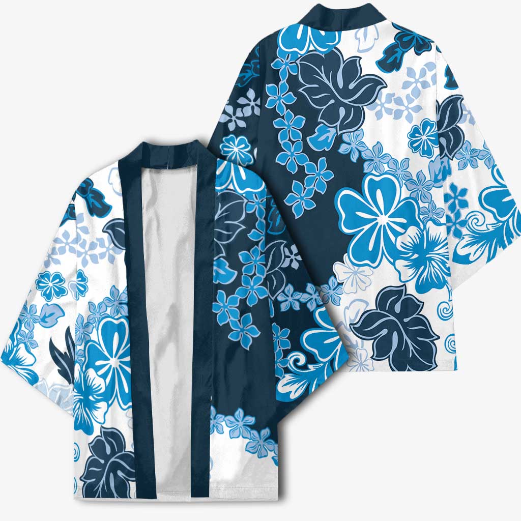 Blue Hibiscus Plumeria Floral Kimono LT01 - Polynesian Pride
