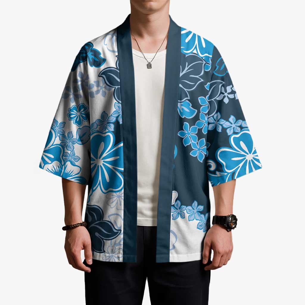 Blue Hibiscus Plumeria Floral Kimono LT01 - Polynesian Pride