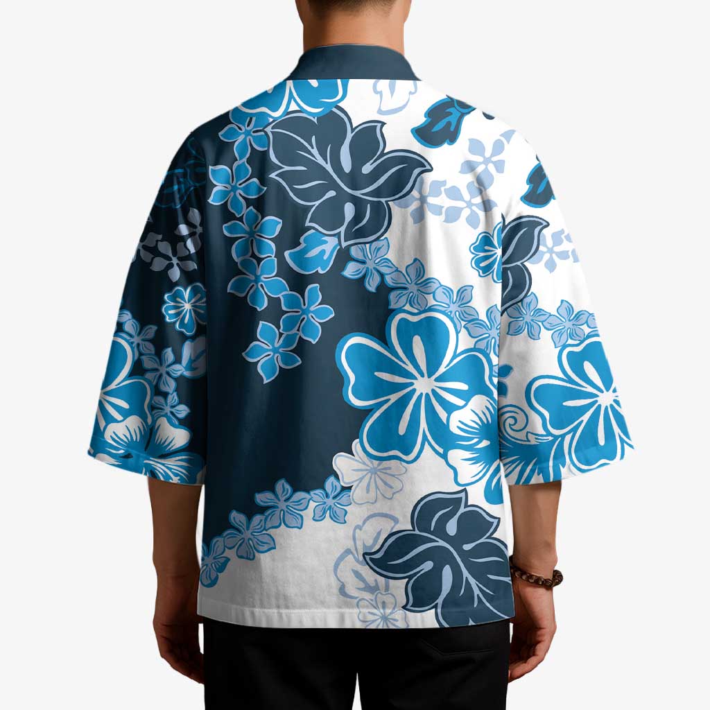 Blue Hibiscus Plumeria Floral Kimono LT01 - Polynesian Pride