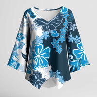 Blue Hibiscus Plumeria Floral Kimono Sleeve Blouse - Polynesian Pride