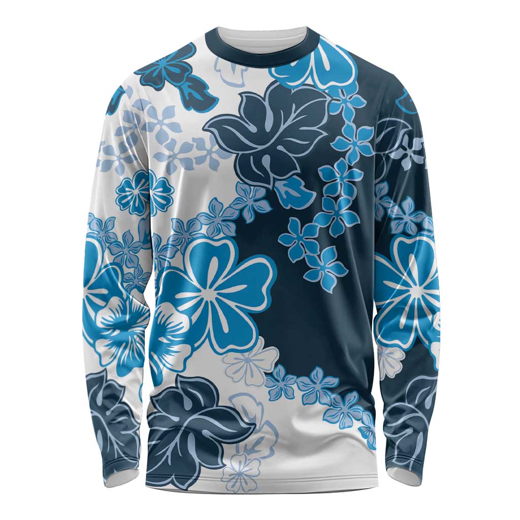 Blue Hibiscus Plumeria Floral Long Sleeve Shirt LT01 Unisex Blue - Polynesian Pride