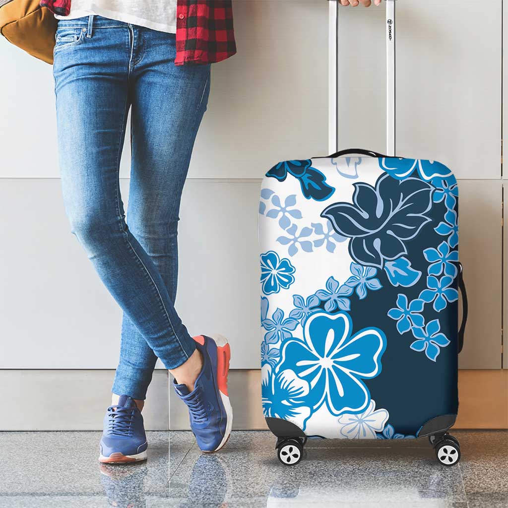 Blue Hibiscus Plumeria Floral Luggage Cover - Polynesian Pride