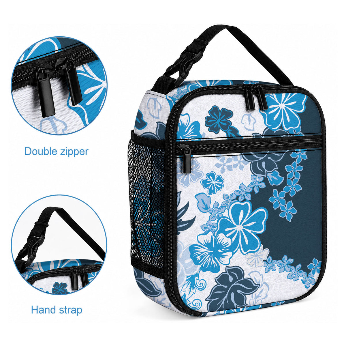 Blue Hibiscus Plumeria Floral Lunch Bag