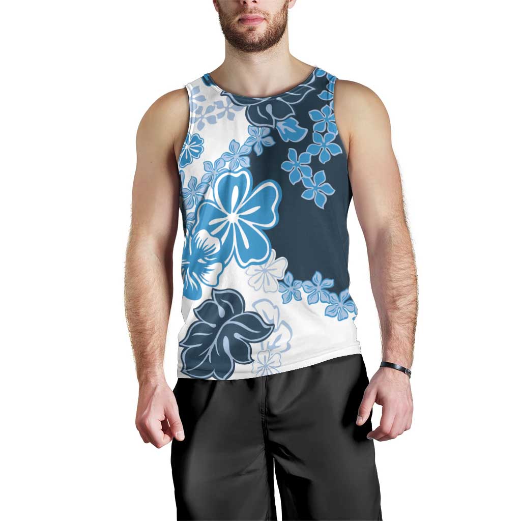 Blue Hibiscus Plumeria Floral Men Tank Top - Polynesian Pride