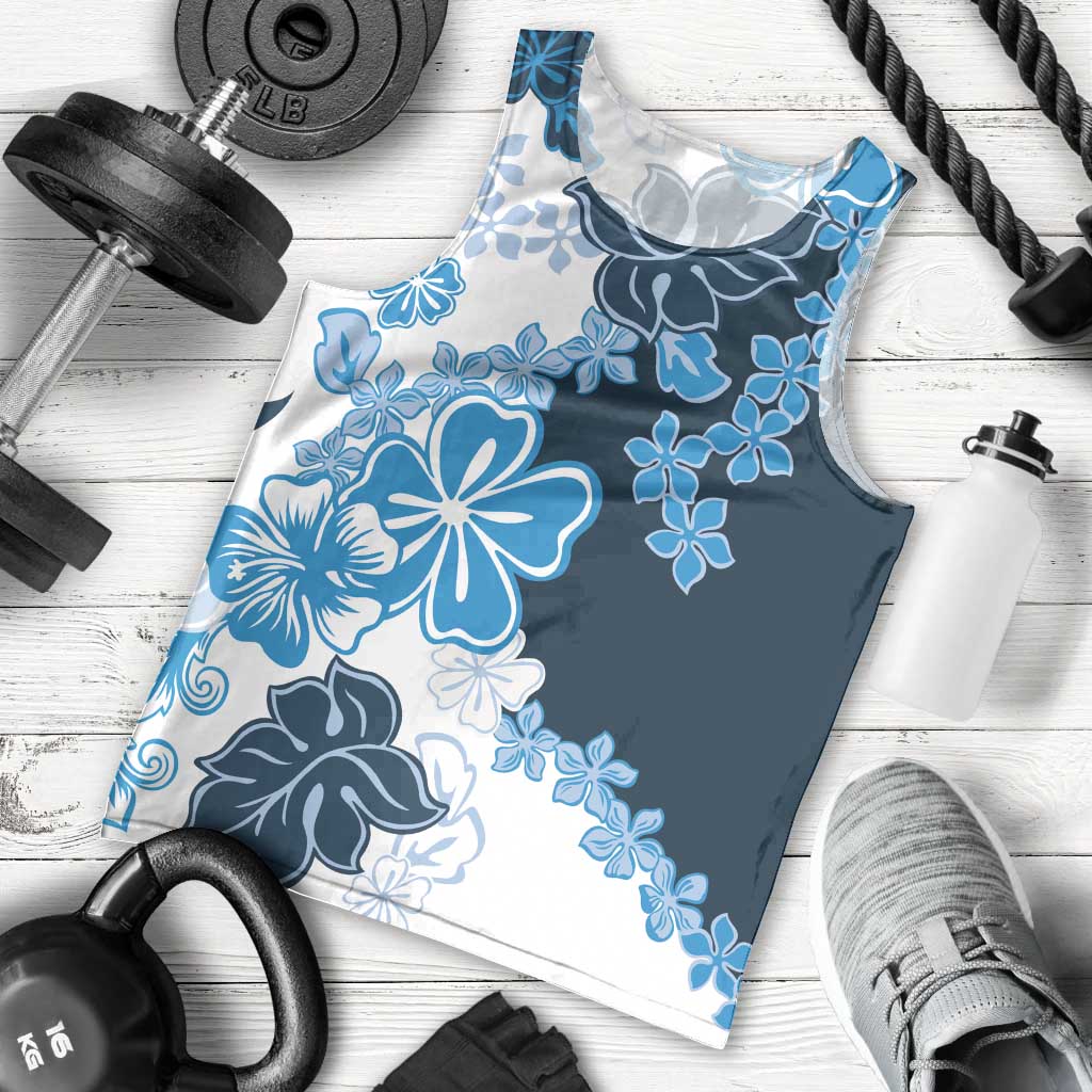 Blue Hibiscus Plumeria Floral Men Tank Top - Polynesian Pride