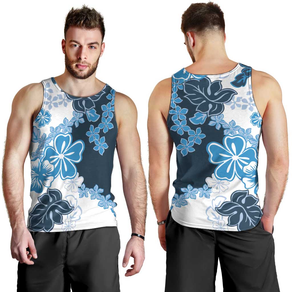 Blue Hibiscus Plumeria Floral Men Tank Top - Polynesian Pride