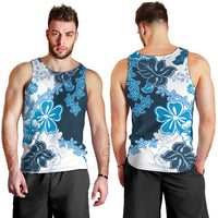 Blue Hibiscus Plumeria Floral Men Tank Top - Polynesian Pride