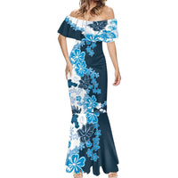 Blue Hibiscus Plumeria Floral Mermaid Dress - Polynesian Pride