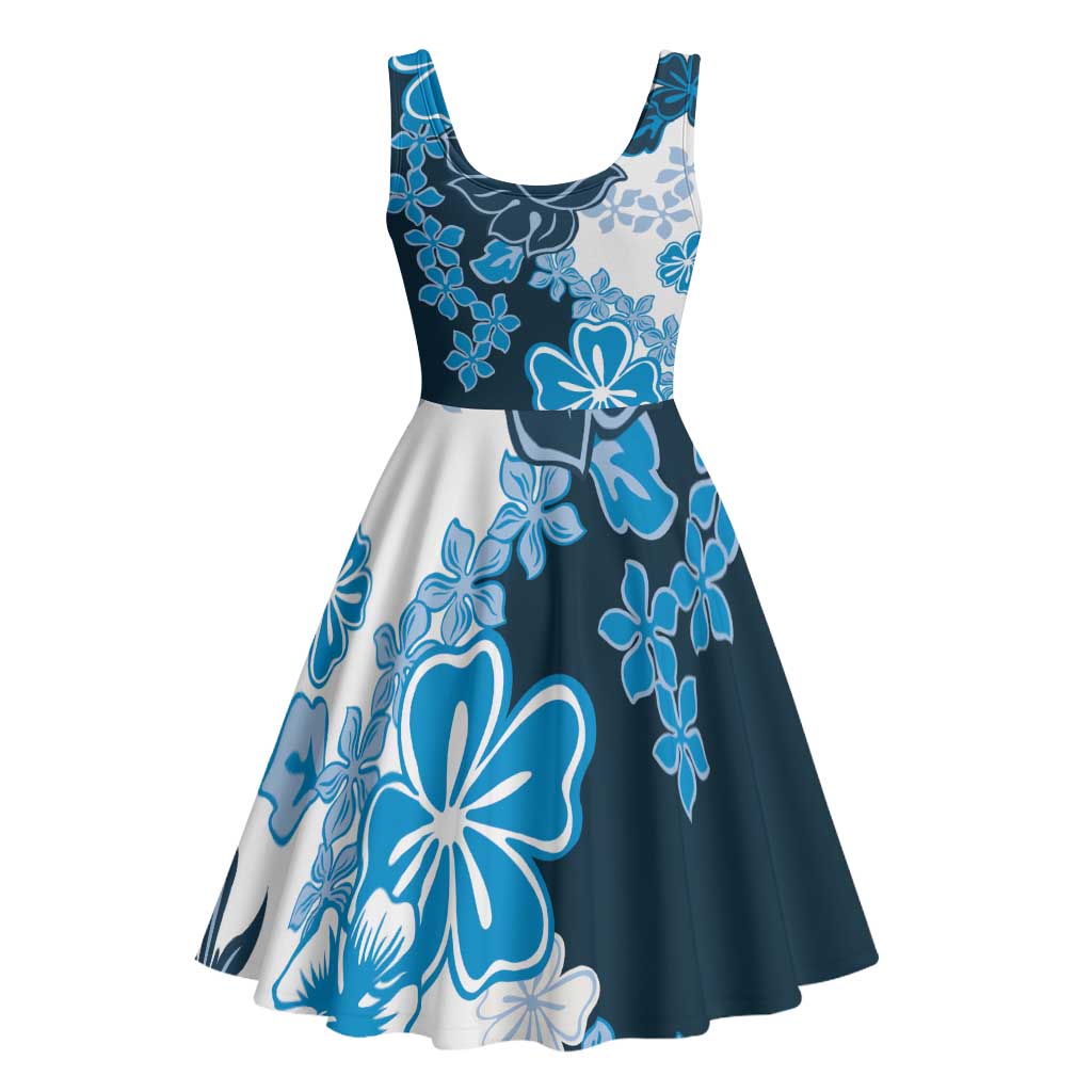 Blue Hibiscus Plumeria Floral Midi Dress - Polynesian Pride