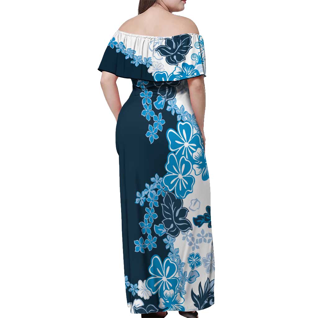 Blue Hibiscus Plumeria Floral Off Shoulder Maxi Dress - Polynesian Pride