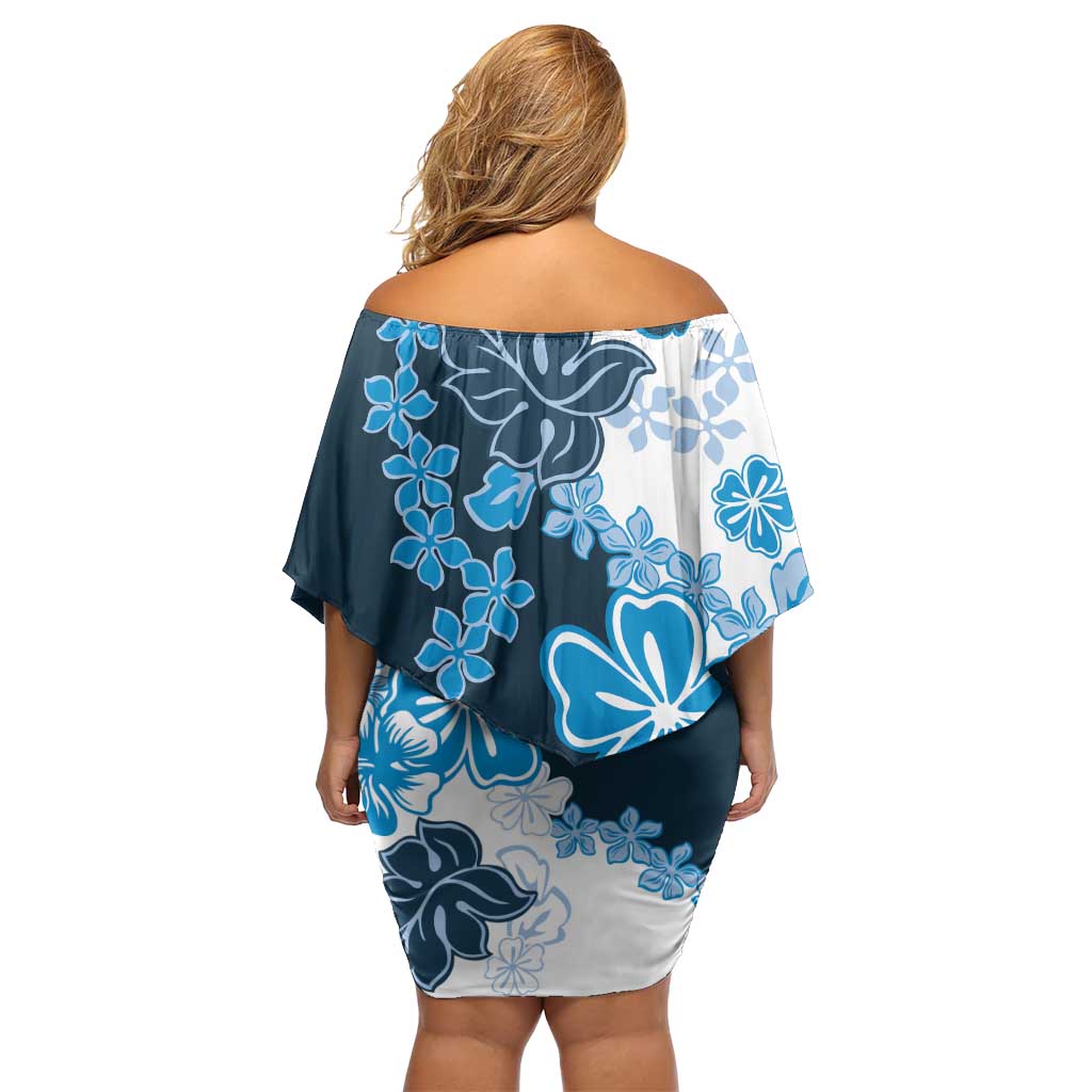 Blue Hibiscus Plumeria Floral Off Shoulder Short Dress - Polynesian Pride
