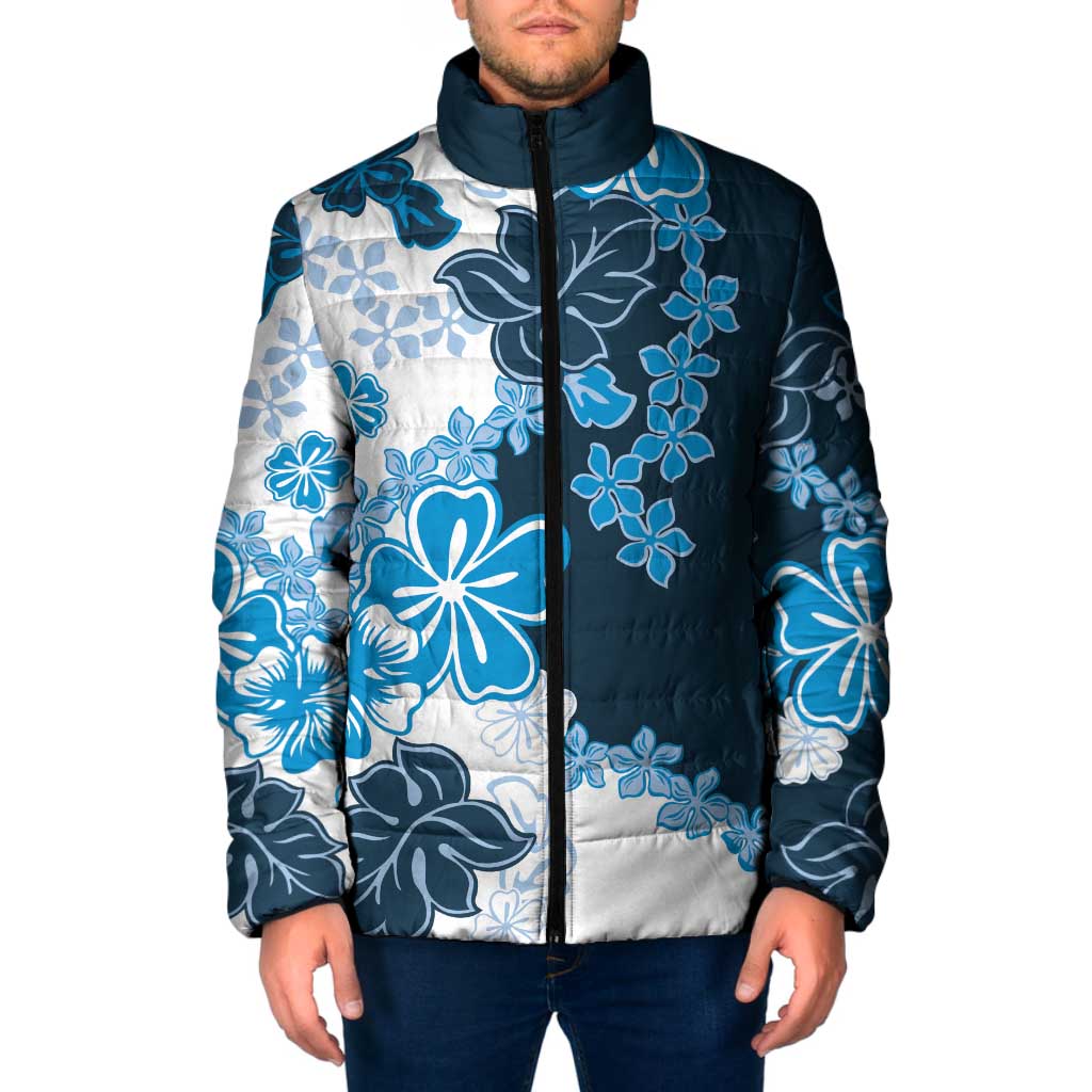 Blue Hibiscus Plumeria Floral Padded Jacket LT01 Blue - Polynesian Pride