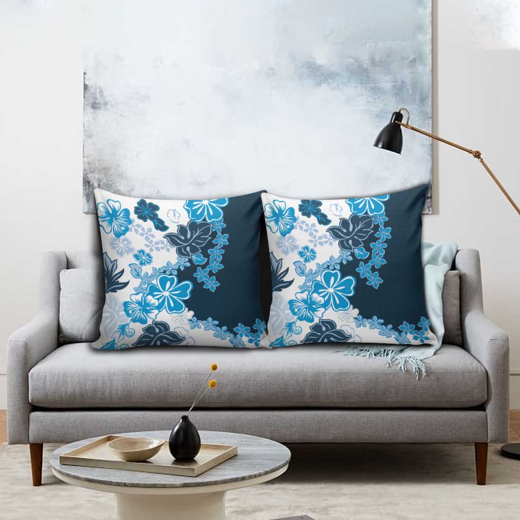 Blue Hibiscus Plumeria Floral Pillow Cover - Polynesian Pride