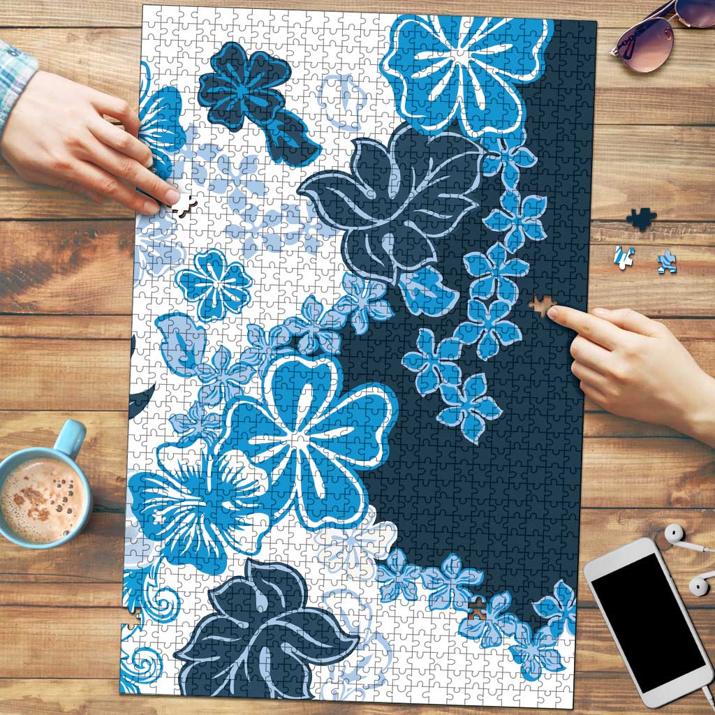 Blue Hibiscus Plumeria Floral Puzzle LT01 Blue - Polynesian Pride