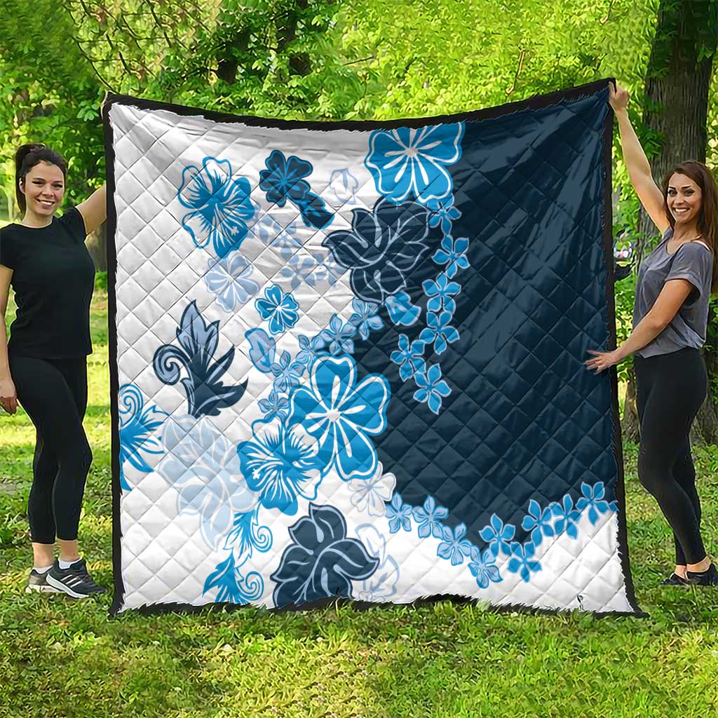 Blue Hibiscus Plumeria Floral Quilt LT01 - Polynesian Pride