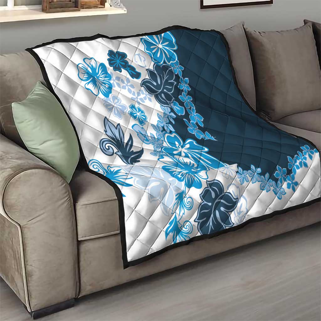 Blue Hibiscus Plumeria Floral Quilt LT01 - Polynesian Pride