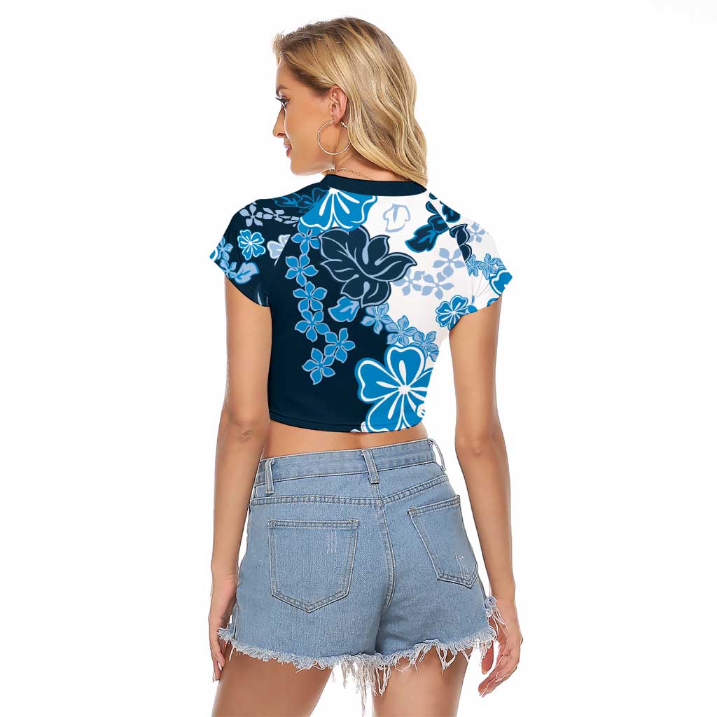 Blue Hibiscus Plumeria Floral Raglan Cropped T Shirt LT01 - Polynesian Pride