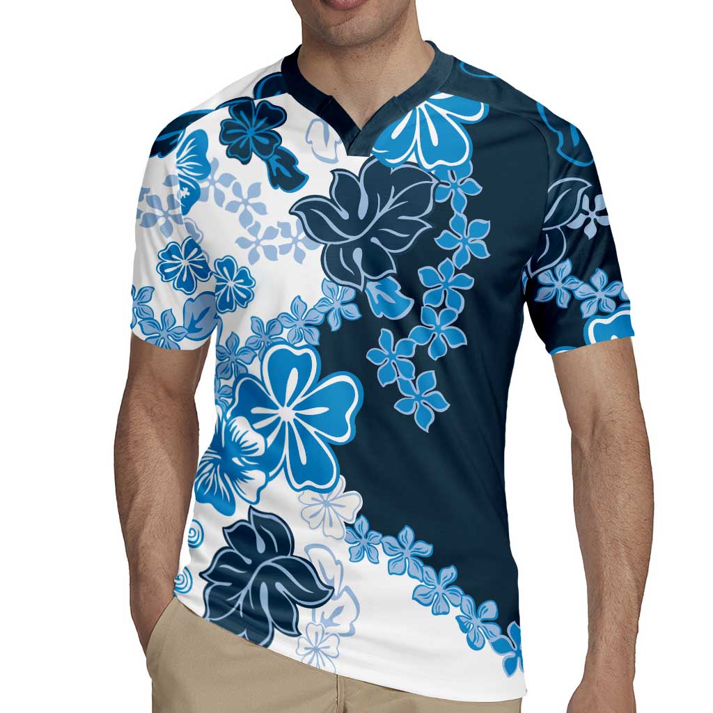 Blue Hibiscus Plumeria Floral Rugby Jersey - Polynesian Pride