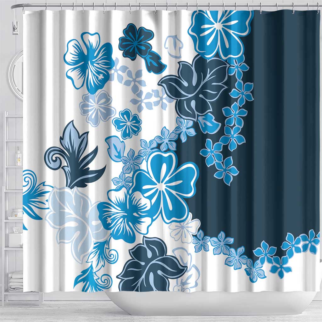 Blue Hibiscus Plumeria Floral Shower Curtain - Polynesian Pride